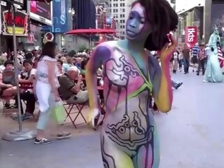 Times Square, Braless and Bottomless Painted Nudes in Public