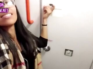 asian pussy gets wet on airplane toilet