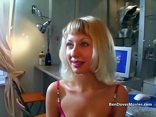 Thin blondie takes an anal with 3 boys and eats cum